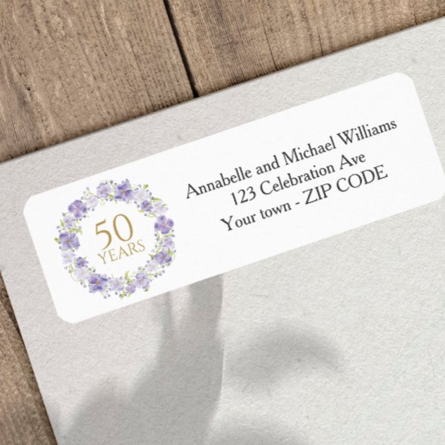 Etiqueta Lavender Floral Garland 50ª dirección Boda (Subido por el creador)