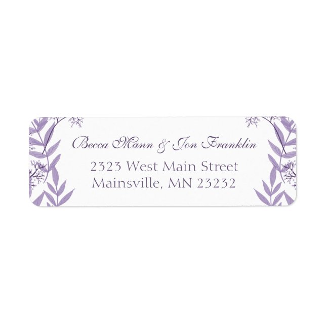 Etiqueta Lavender Purple Boda Botánico (Frente)
