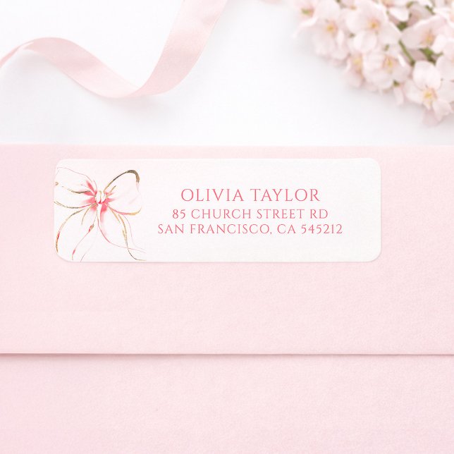 Etiqueta Lazo de Bautizo de Rosa Suave (Pink Bow Labels)