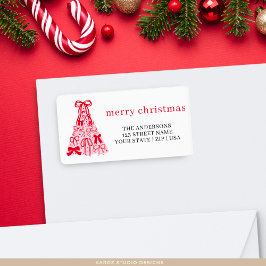 Etiqueta Lazo festivo de árbol de Navidad rojo rosa