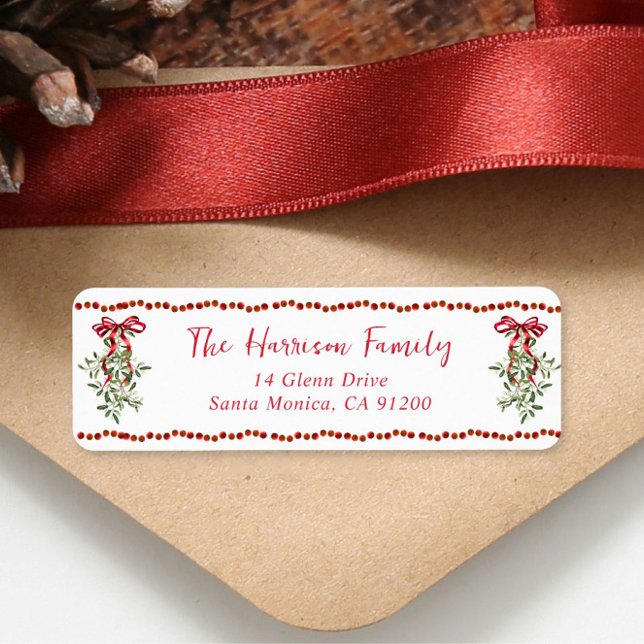 Etiqueta Lazo Rojo de Navidad Greenery Acuarela (Subido por el creador)