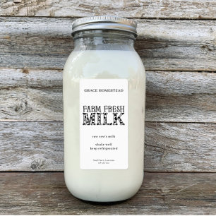 Etiqueta Leche Fresca de Granja Cartón de Casa de Campo Est