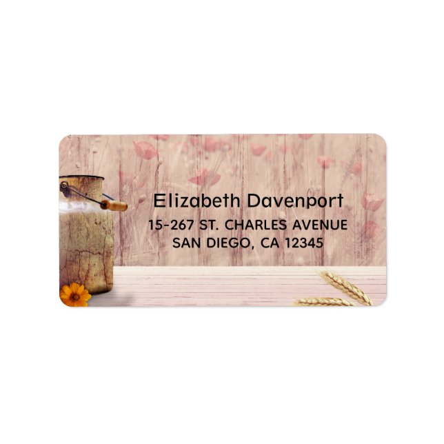 Etiqueta Leche rústica puede estilo campestre en madera (Frente)