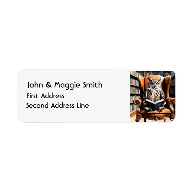 Etiqueta Lechuza acuarela leyendo libros Biblioteca de arte (Frente)