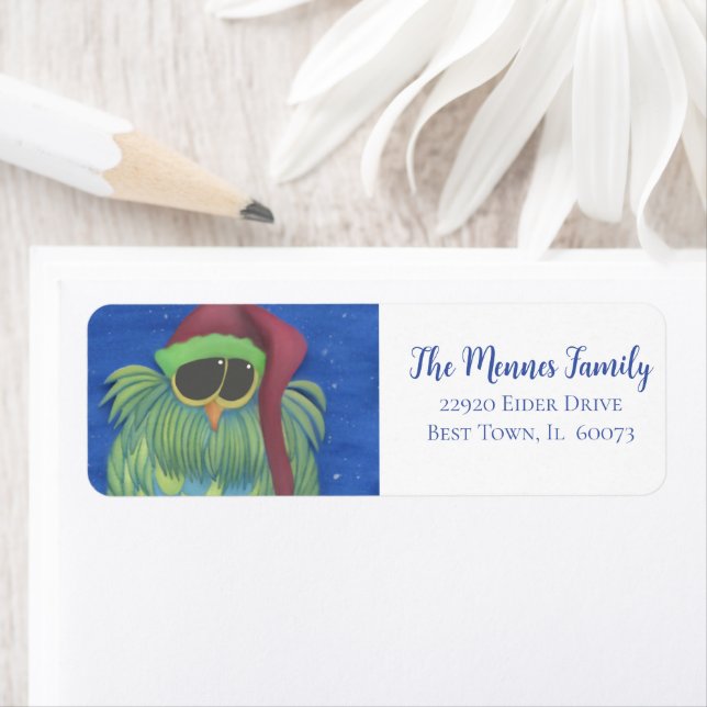 Etiqueta Lechuza Adorable con Santa Hat (In situ)