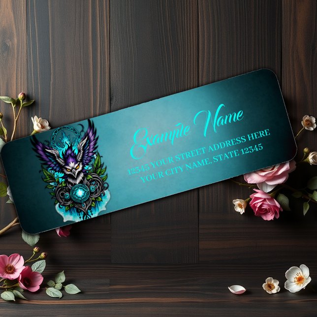 Etiqueta Lechuza con elementos mágicos. (Subido por el creador)