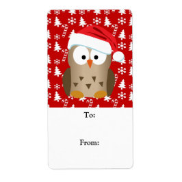 Etiqueta Lechuza navidad con Santa Hat