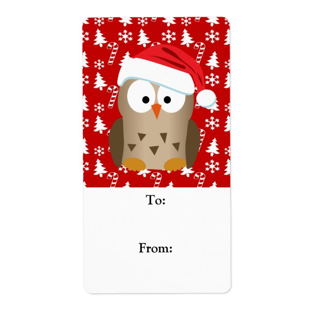 Etiqueta Lechuza navidad con Santa Hat (Frente)