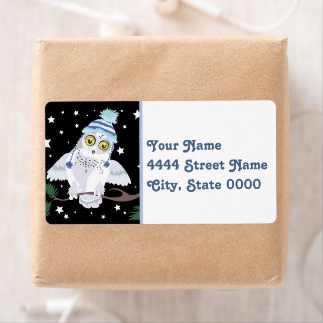 Etiqueta Lechuza nevada con Gorra de invierno (In situ)
