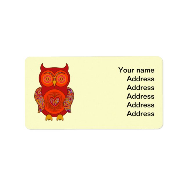 Etiqueta Lechuza Psicodélica Roja (Frente)