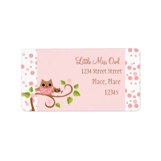 Etiqueta Lechuzas rosas, mamá y bebé