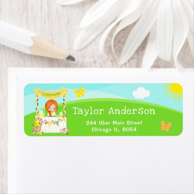 Etiqueta Lemonade Stand Birday Red Hair Chica (In situ)