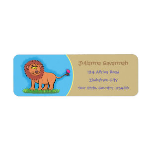 Etiqueta León gracioso y feliz con personalizado mariposa