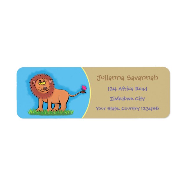 Etiqueta León gracioso y feliz con personalizado mariposa (Frente)