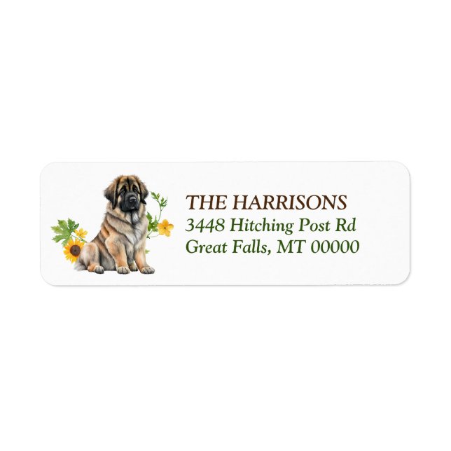 Etiqueta Leonberger Dog Sunflower Wreath (Frente)