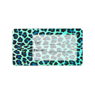 Etiqueta Leopardo negro e impresión Verde azulada