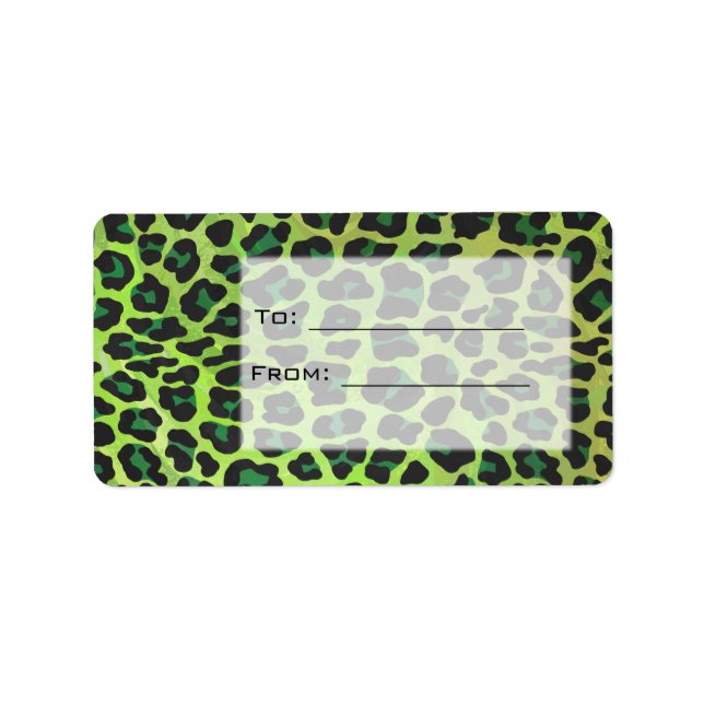 Etiqueta Leopardo Negro y Verde con Monograma (Frente)