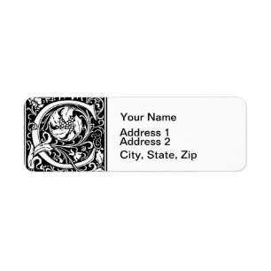 Etiqueta Letra C Monograma medieval Art Nouveau