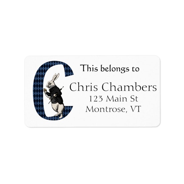 Etiqueta Letra de conejo blanco de maravilla C Bookplate (Frente)