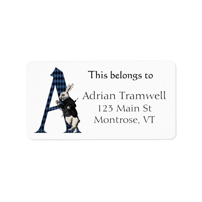 Etiqueta Letra de conejo blanco de Wonderland A Bookplate (Frente)