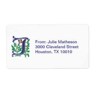 Etiqueta Letra J Monograma Fleur de lis