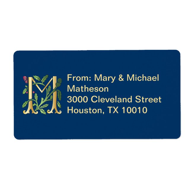 Etiqueta Letra M Monograma Fleur de lis (Frente)