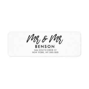 Etiqueta Letra moderna Mr. & Mr. gay boda dirección de reto