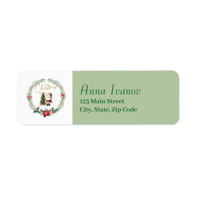 Etiqueta Letra monograma I Navidades Wreath con Santa Claus (Frente)