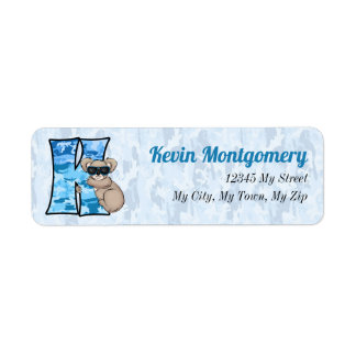 Etiqueta Letra monograma K azul Koala del niño