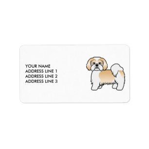 Etiqueta Lhasa Apso dorado y blanco Perro lindo & Texto per