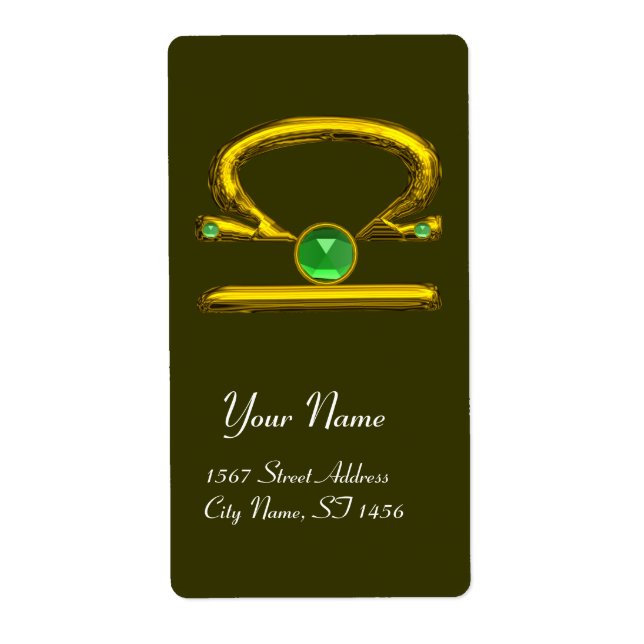 Etiqueta LIBRA ZODIAC CUMPLEAÑOS Oro Verde Esmeralda (Frente)