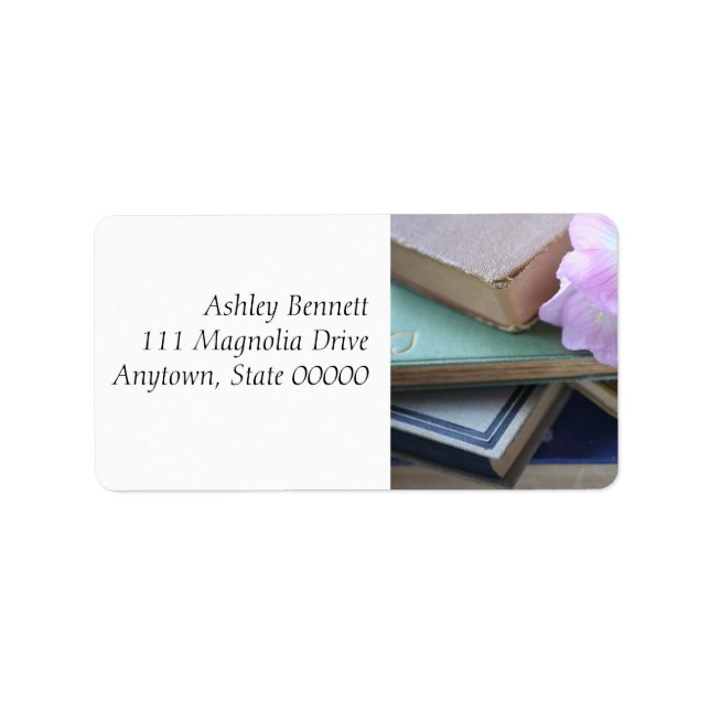 Etiqueta Libros antiguos con flores rosas (Frente)