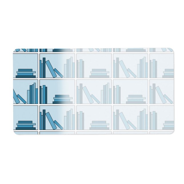 Etiqueta Libros Azules en una repisa. (Frente)