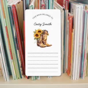 Etiqueta Libros de la biblioteca de girasoles Cowgirl Boots
