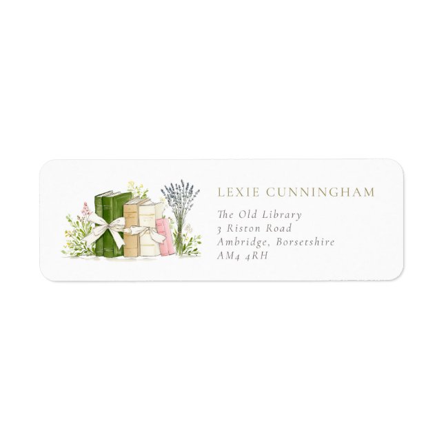 Etiqueta Libros Florales de Acuarela Rústica (Frente)