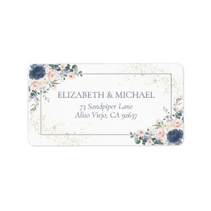 Etiqueta Light Dusty Blue Blush Pink Gold Floral Address