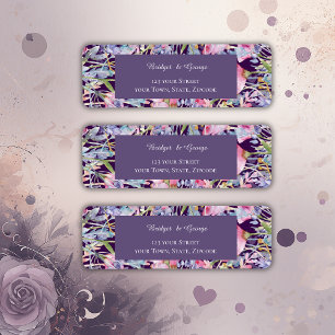 Etiqueta lilas romántico y colorido entorno de flores silve