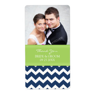 Etiqueta Lime Blue Chevron Photo Wedding