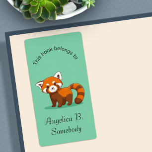Etiqueta Linda Tarjeta de Libro de Panda Rojo Adorable
