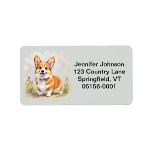 Etiqueta Lindo perro Corgi Galés de Pembroke rojo