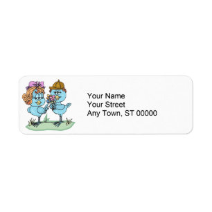 Etiqueta lindos pequeños pájaros planos en el personalizado