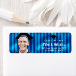 Etiqueta Líneas Azules Foto Personalizada de Dirección de R