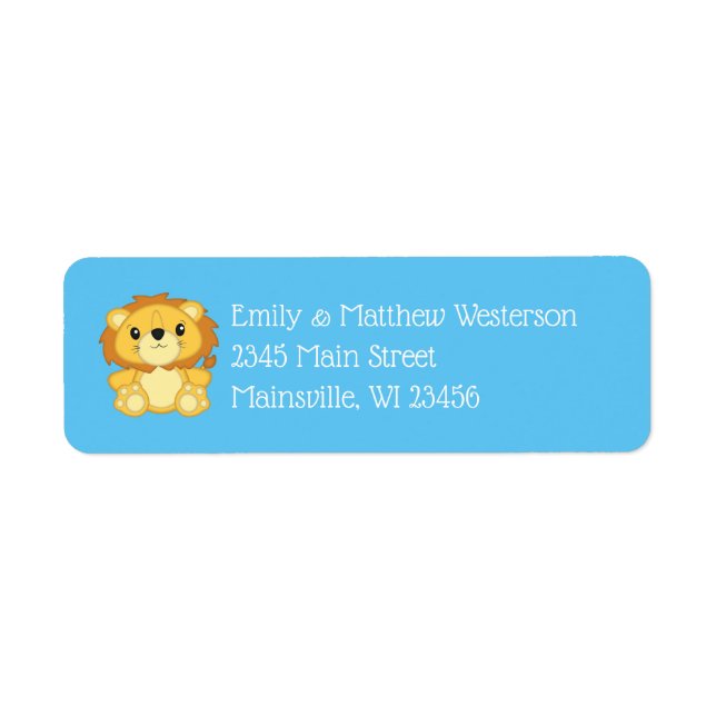 Etiqueta Lion Baby Shower Blue (Frente)