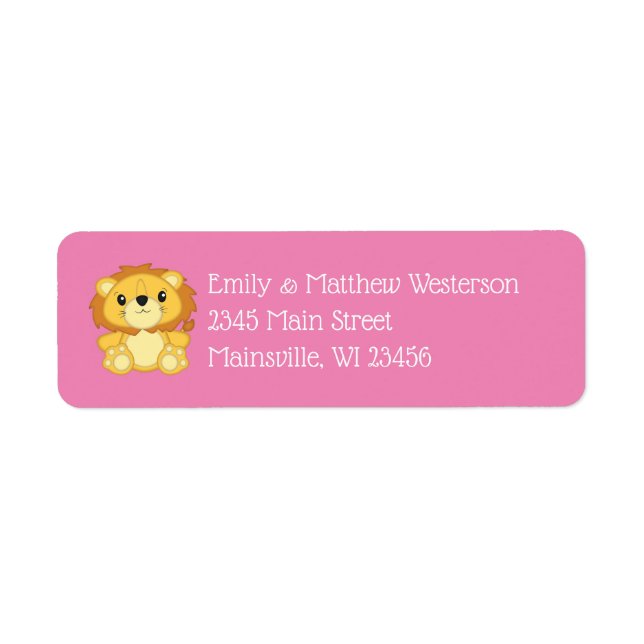 Etiqueta Lion Baby Shower Pink (Frente)