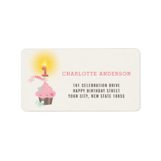 Etiqueta Little Miss Pink Cupcake Girl 1st Birthday Party