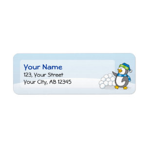 Etiqueta Little penguin with snow balls waving