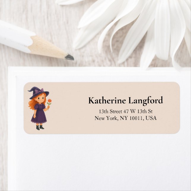 Etiqueta Little Witch with Flower Halloween Baby  Shower (In situ)