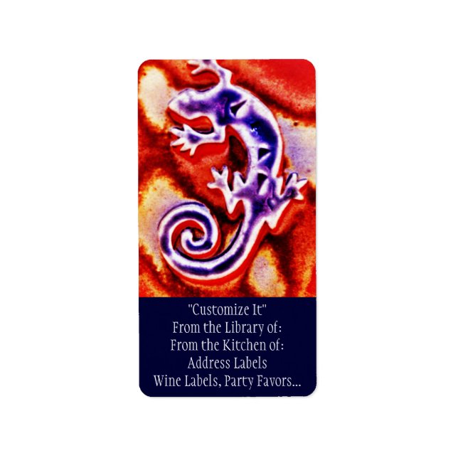 Etiqueta Lizard Gecko, Naranja Funky Blue Purple (Frente)