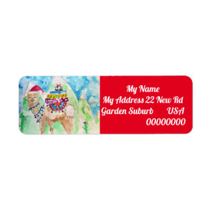 Etiqueta Llama Cute Merry Christmas Return Address Labs