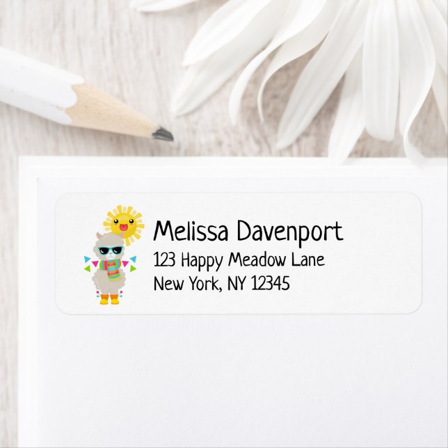 Etiqueta Llama Guay y Sol sonriente Kawaii (In situ)